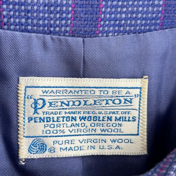 Pendleton Vintage Button Down Blue Plaid Collarless Blazer Size 22 - Picture 3 of 13